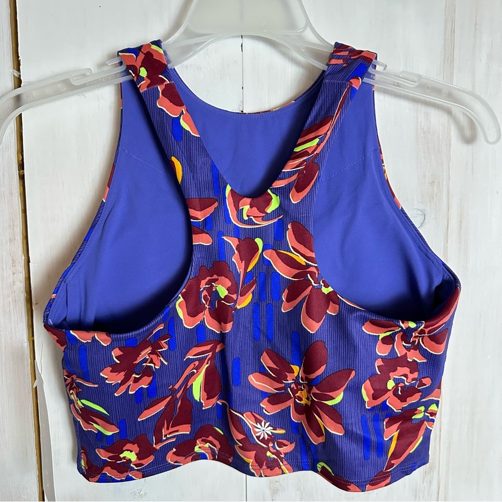 Athleta Conscious Crop‎ Top Blue Purple Floral Removable Pads NWT Bra Small - Picture 4 of 11